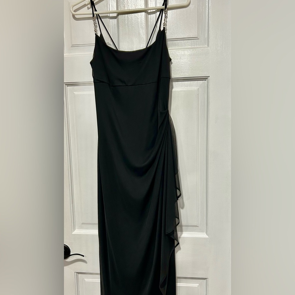 ALEX EVENINGS Ruched Mesh strappy embellishments Sheath Dress Black
